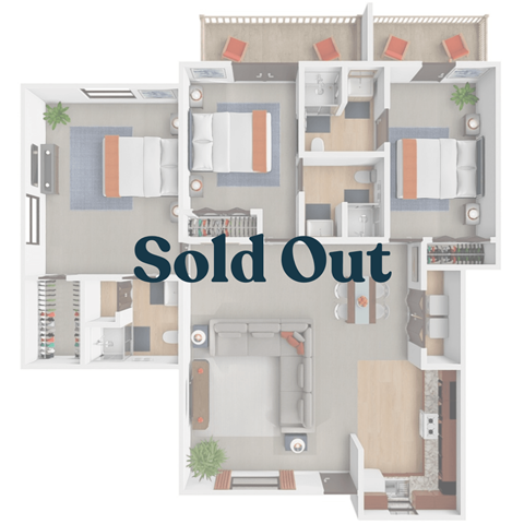 Floor plan for 3 beds, 3 baths, 498 sqft